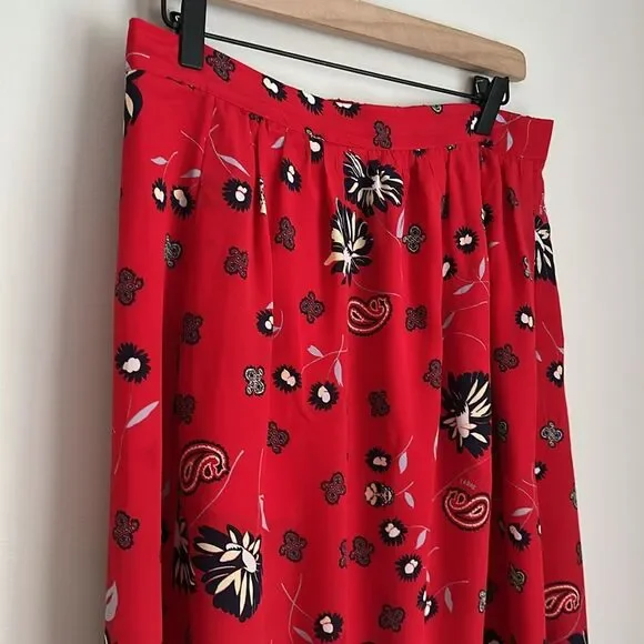 Zadig & Voltaire Joslin Daisy Red Silk Floral Skirt Size 40EU/8US Lace Trim Boho - Picture 4 of 13